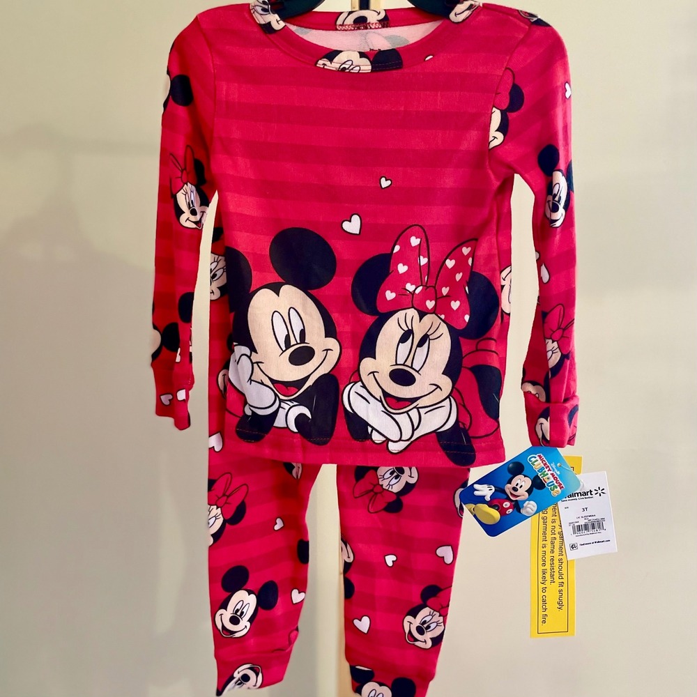 Disney Mickey Mouse Clubhouse Kids Red Striped Pajama Set 2pc Mickey Minnie 3T